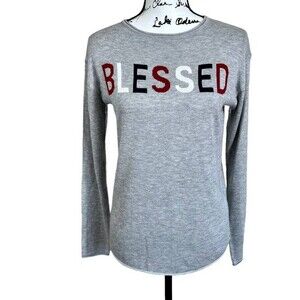 Rachel Zoe Gray Cashmere Blend Sweater BLESSED Pullover Crew Neck size XS